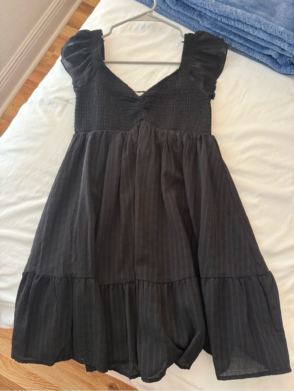 Black Mini Dress with Smocked Bodice